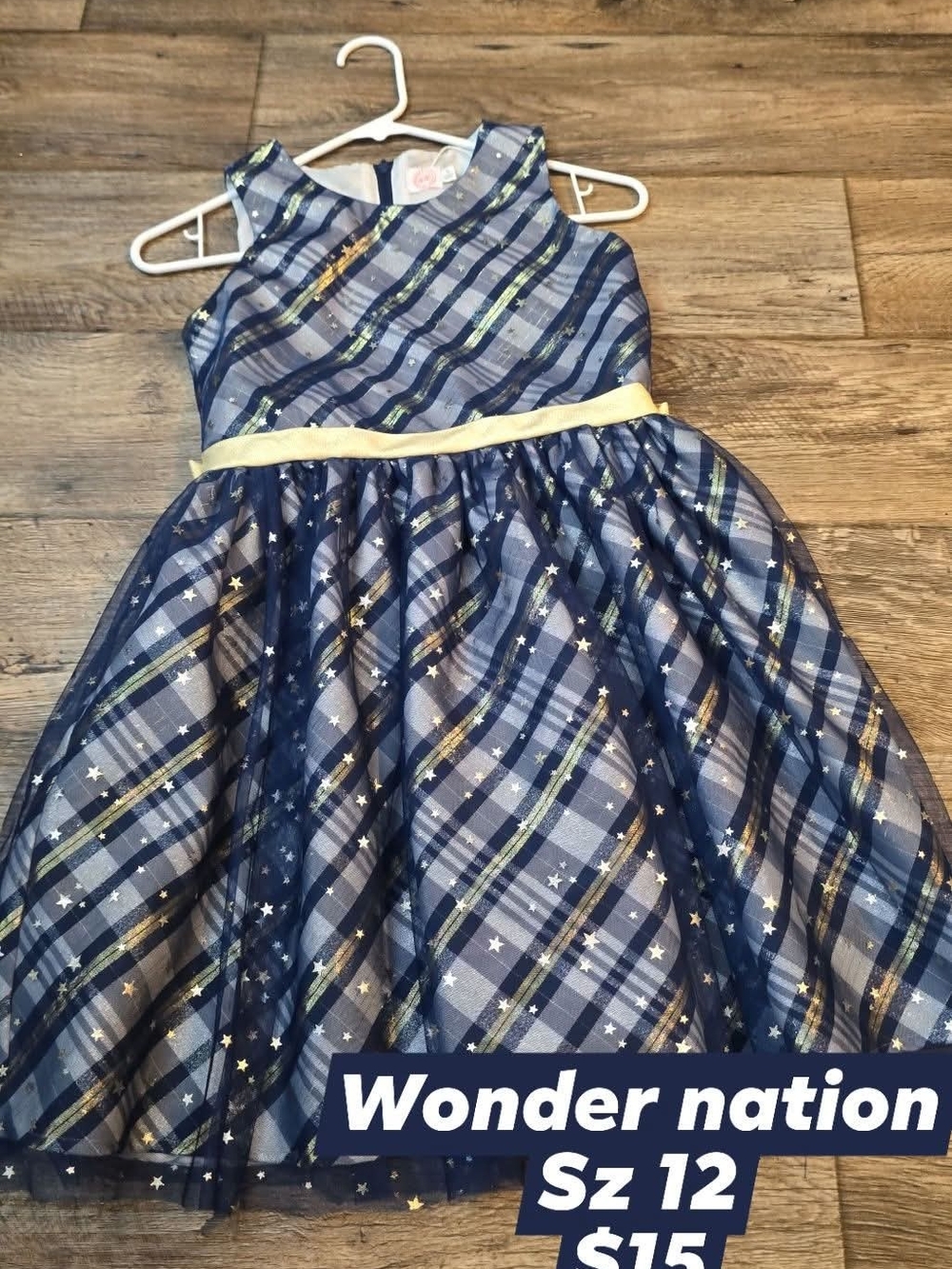 wonder nation Navy Plaid Dress with Yellow Waistband